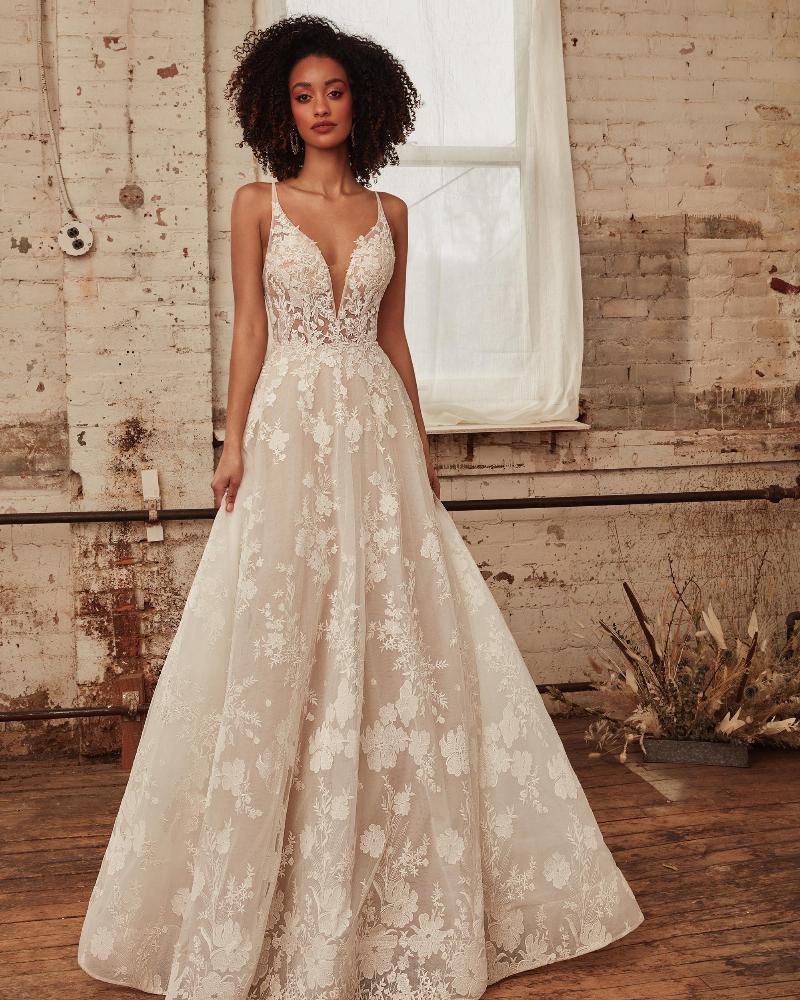 La21234 deep v neck wedding dress with pockets and a line silhouette4